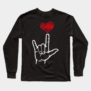 ASL I Love You Hand Heart American Sign Language Long Sleeve T-Shirt